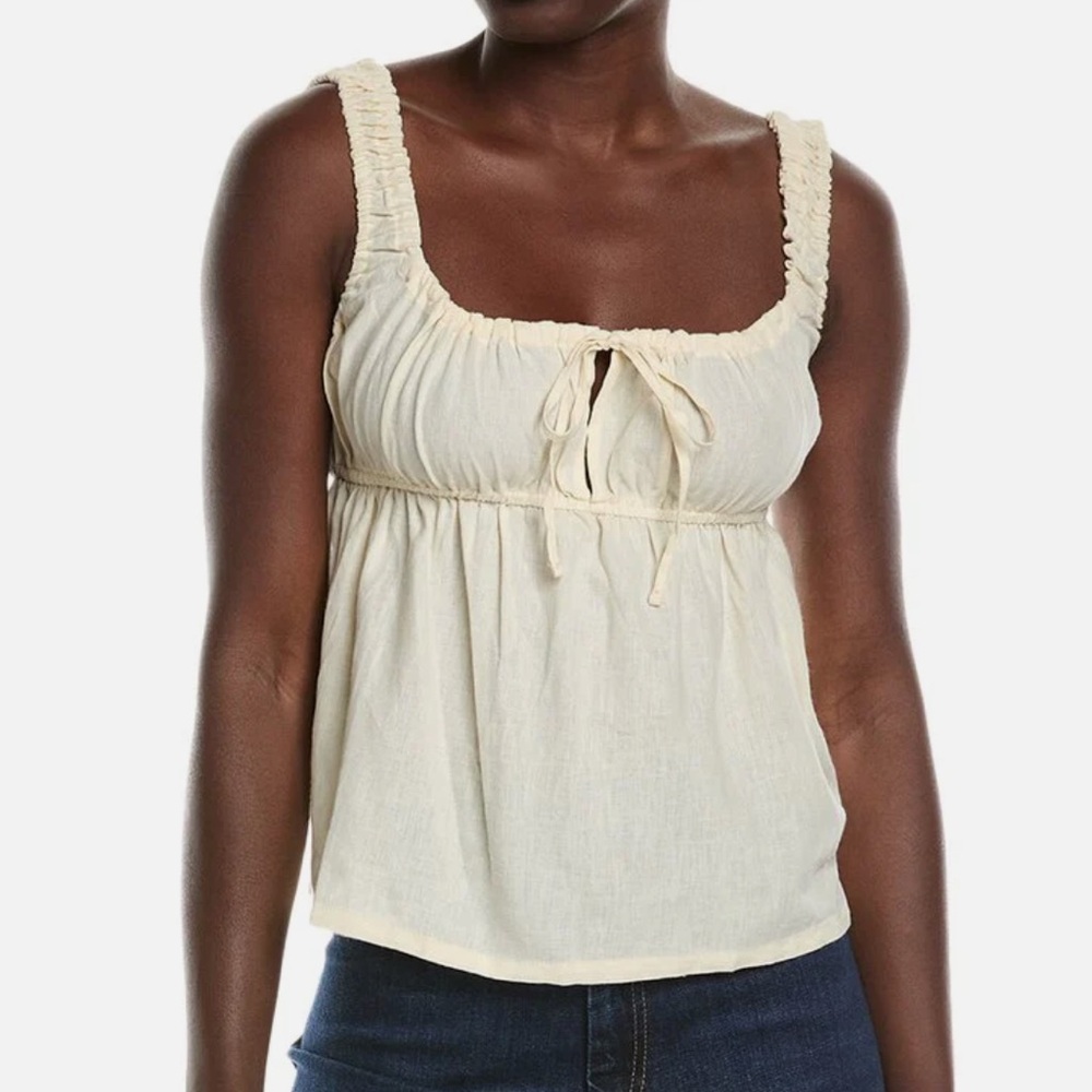 Tie-Front Linen-Blend Cami Top